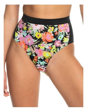 Roxy Active High Waist Bikini Bottoms In Anthracite Floral Escape Myer