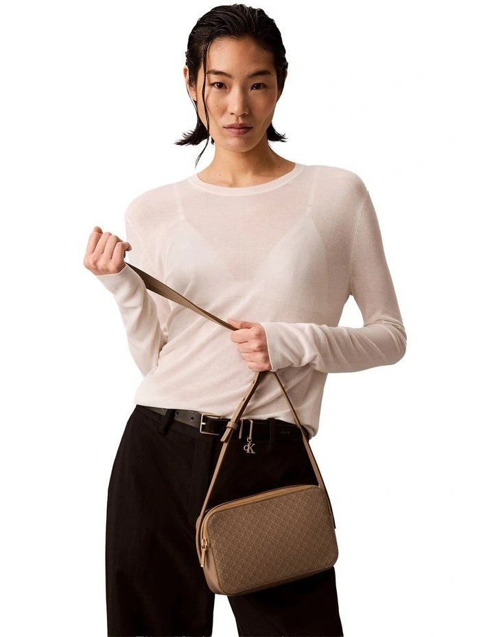 Emblem Allover Print Crossbody Bag in Desert Taupe image 5