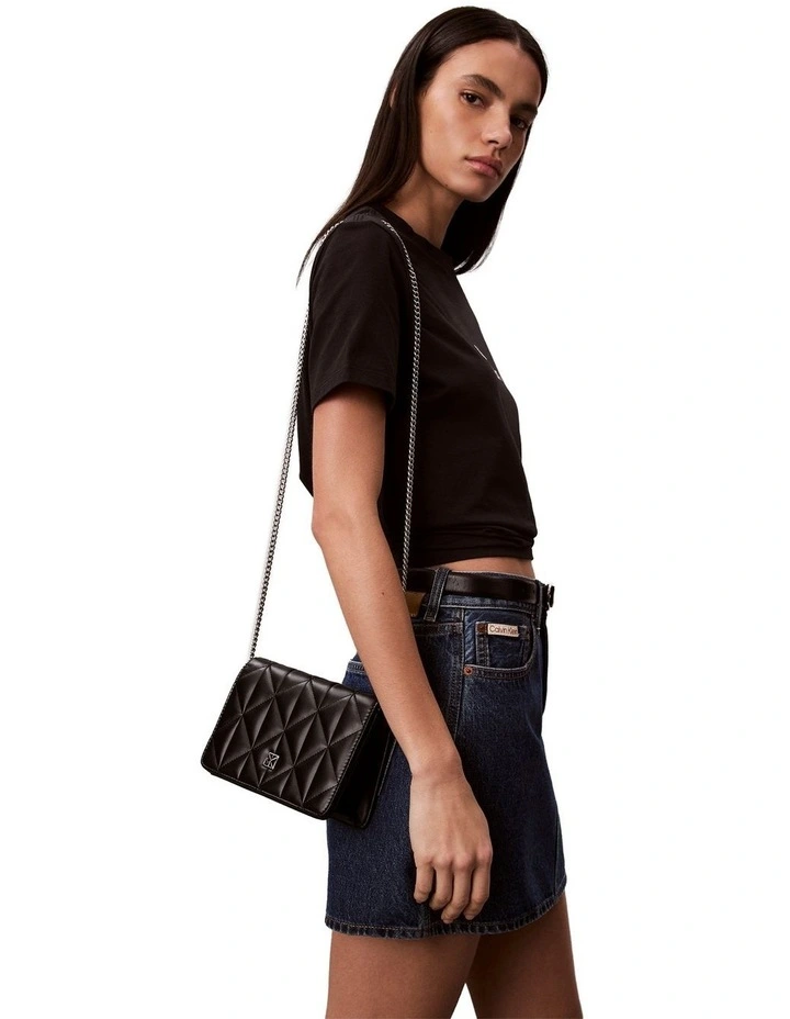 Quilted Mini Chain Crossbody Bag in Black image 5