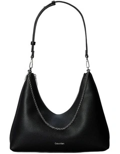 Emblem Hardware Pebble Shoulder Bag in Black