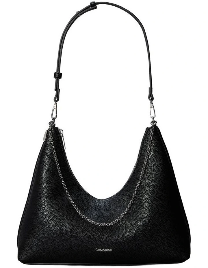 Emblem Hardware Pebble Shoulder Bag in Black image 1