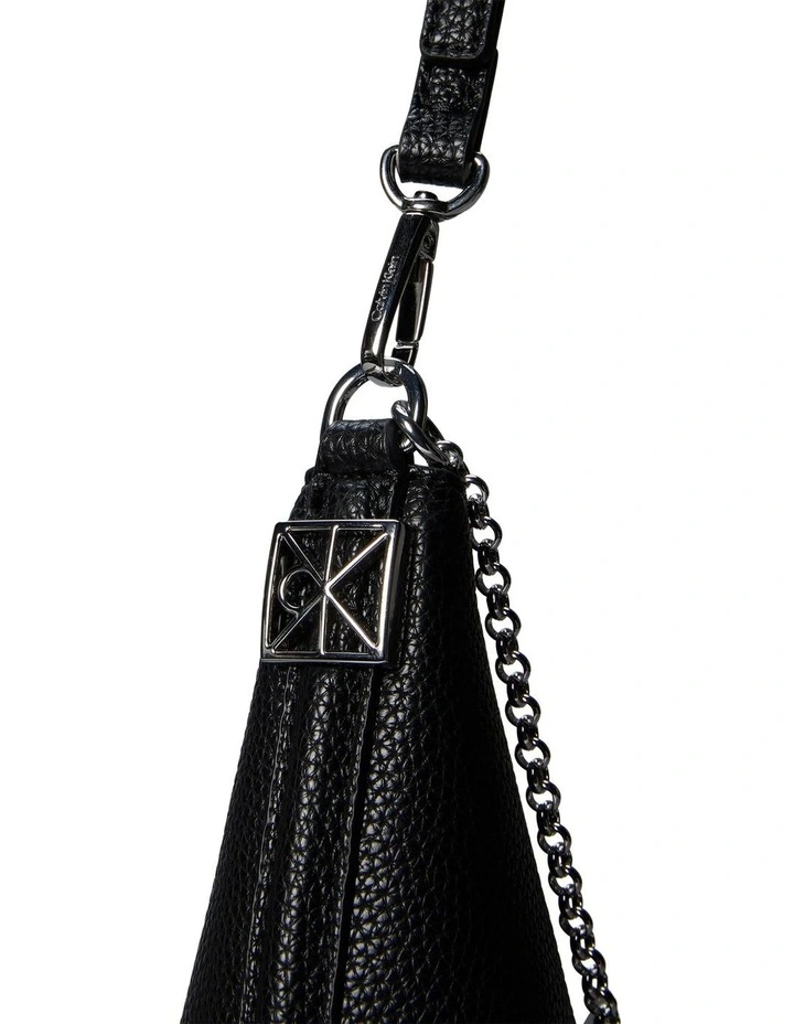Emblem Hardware Pebble Shoulder Bag in Black image 3