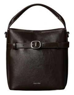 Buckle Mini Bucket Crossbody Bag in Chocolate