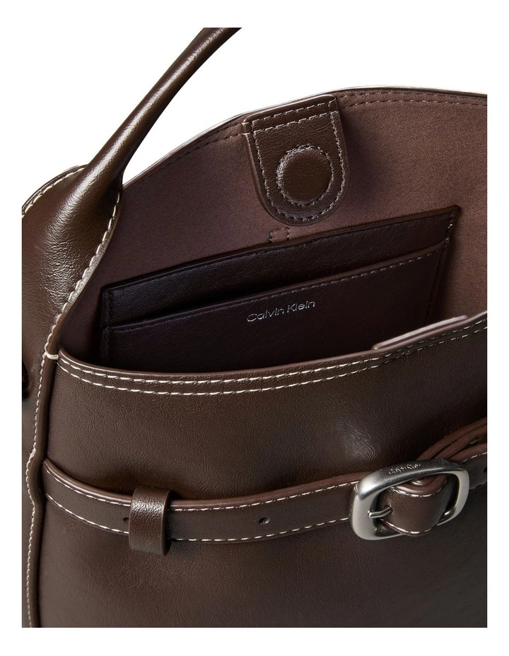 Buckle Mini Bucket Crossbody Bag in Chocolate image 3