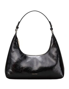 Foil Logo Glossy Shoulder Bag in Black