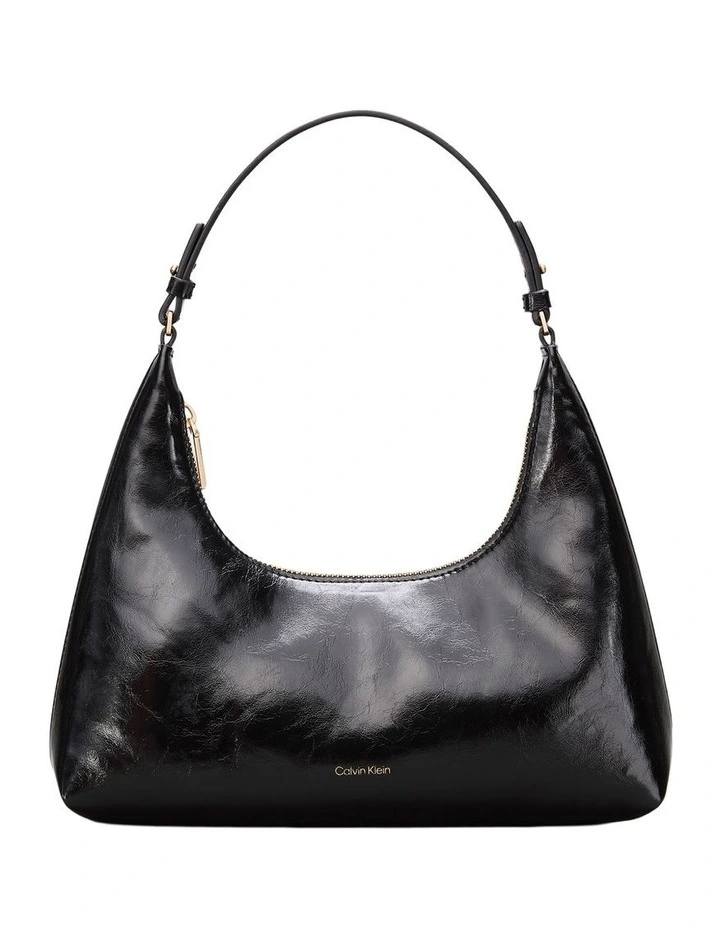 Foil Logo Glossy Shoulder Bag in Black image 1