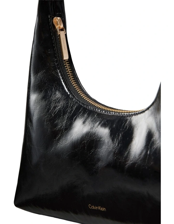 Foil Logo Glossy Shoulder Bag in Black image 2