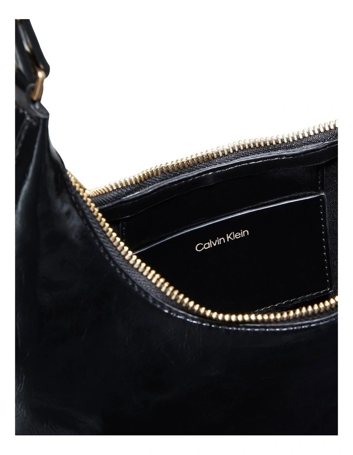 Foil Logo Glossy Shoulder Bag in Black image 3