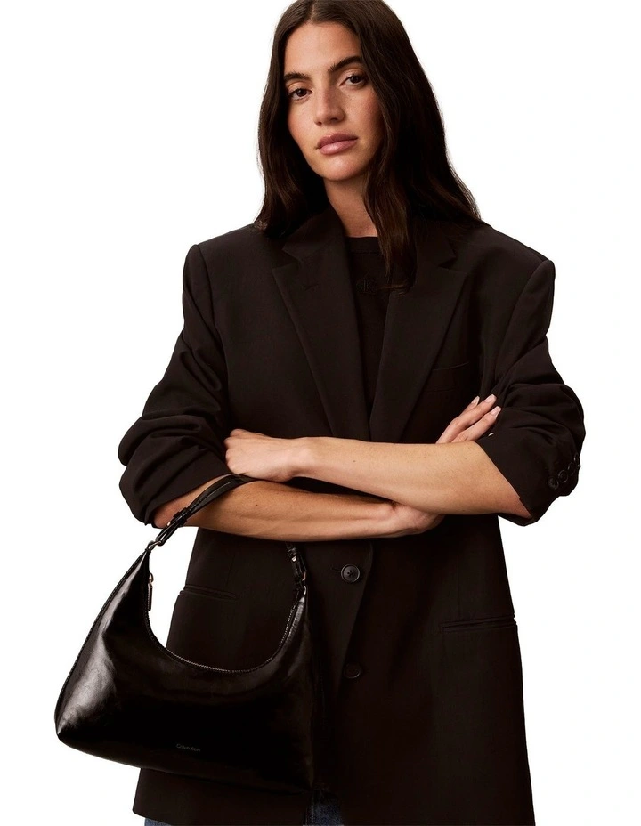 Foil Logo Glossy Shoulder Bag in Black image 4