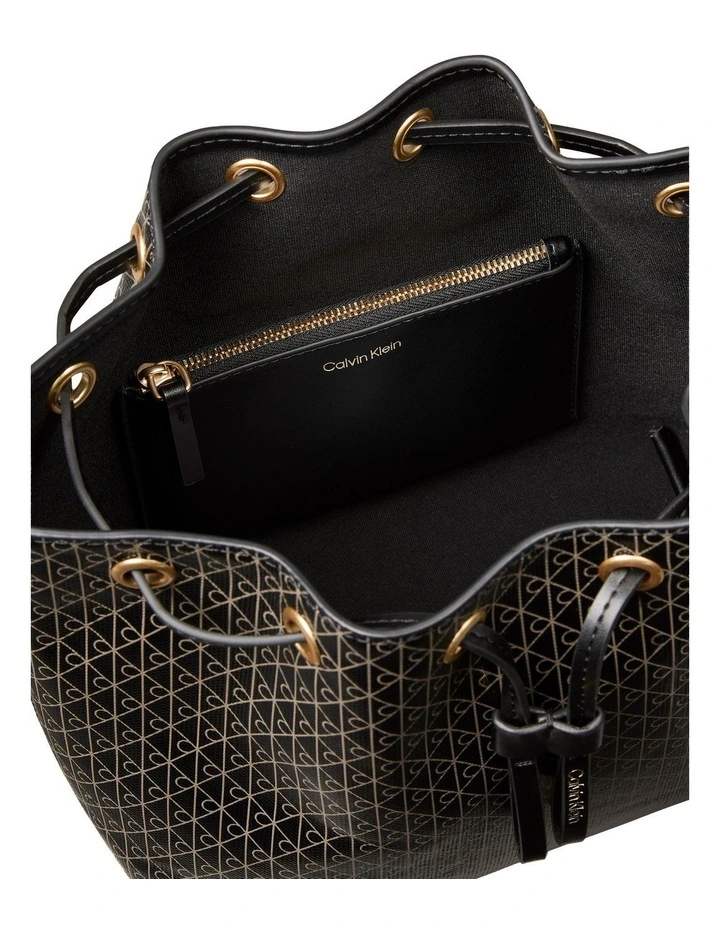 Emblem Allover Print Drawstring Crossbody Bag in Black image 3