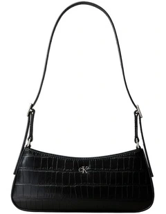 Monogram Logo Hardware Shoulder Bag in Black Croc