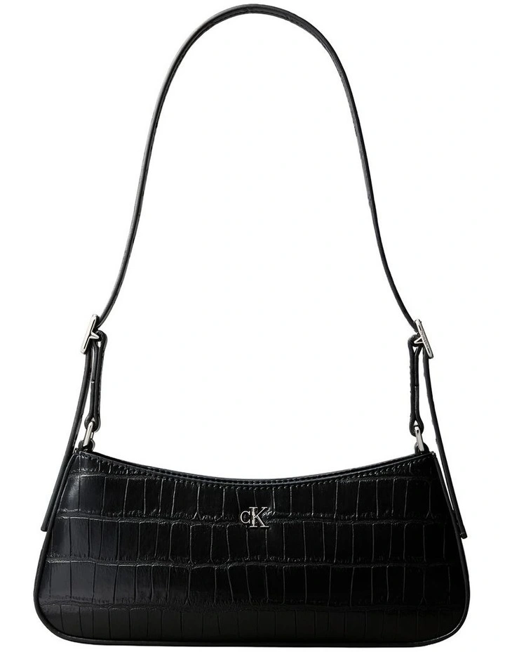 Monogram Logo Hardware Shoulder Bag in Black Croc image 1