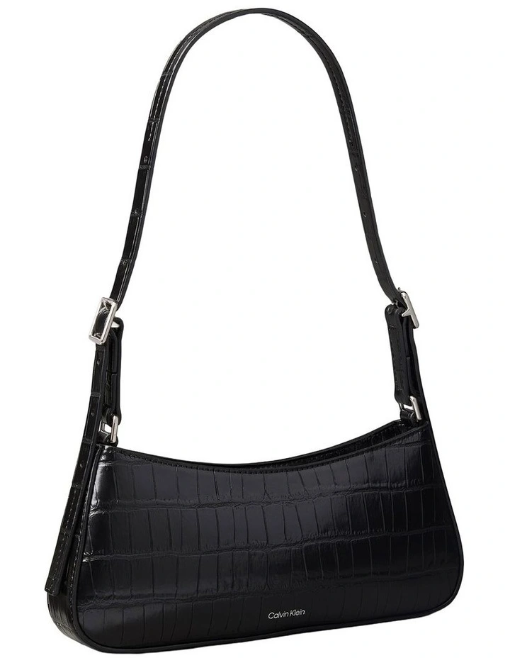 Monogram Logo Hardware Shoulder Bag in Black Croc image 2