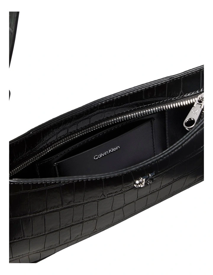 Monogram Logo Hardware Shoulder Bag in Black Croc image 3
