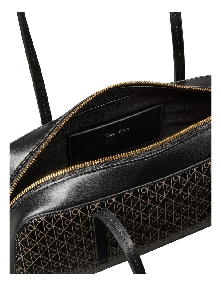 Emblem Allover Print Bauletto Shoulder Bag in Black image 3