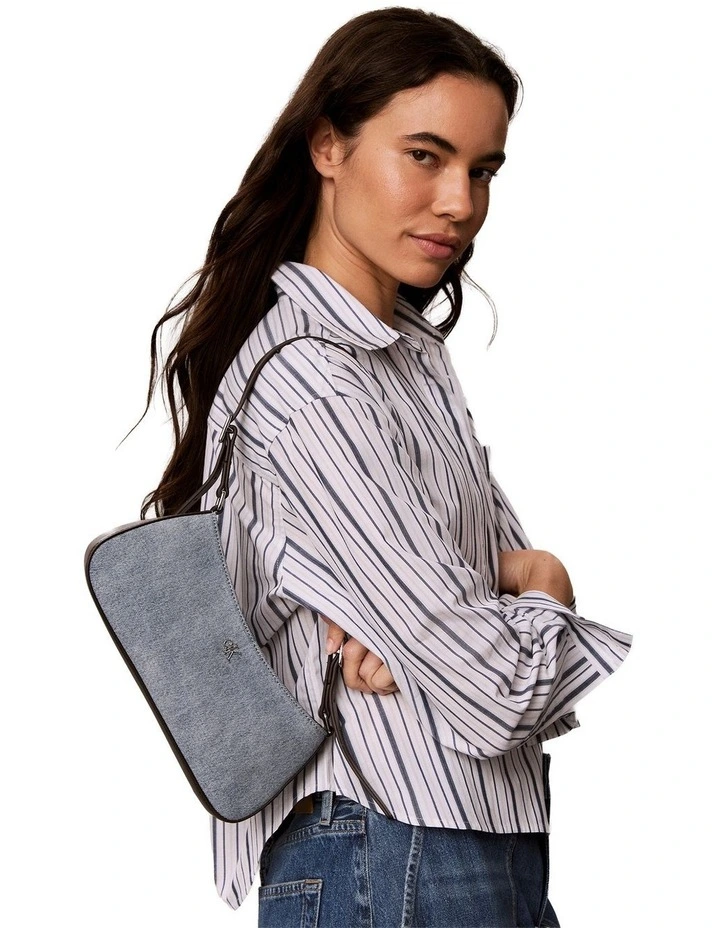 Monogram Logo Hardware Shoulder Bag in Light Wash Denim image 4