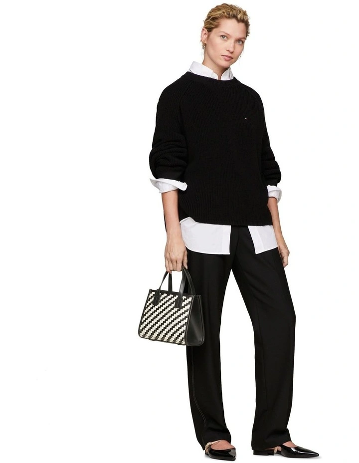 City Small Woven Tote Bag in Black/Calico image 2