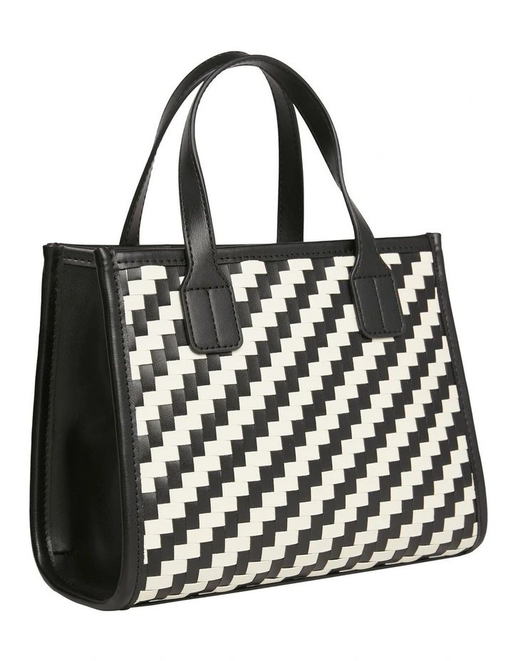 City Small Woven Tote Bag in Black/Calico image 3