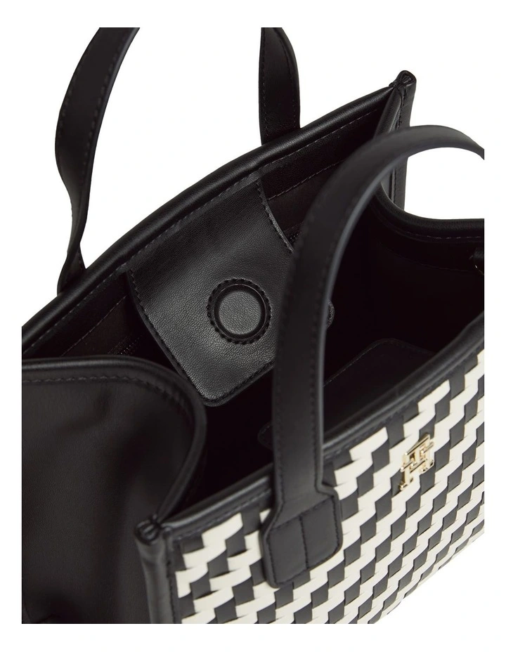 City Small Woven Tote Bag in Black/Calico image 4