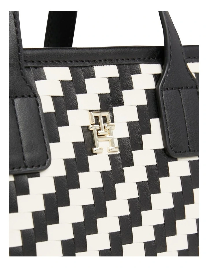 City Small Woven Tote Bag in Black/Calico image 5