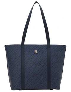 Monogram Print Tote Bag in Navy