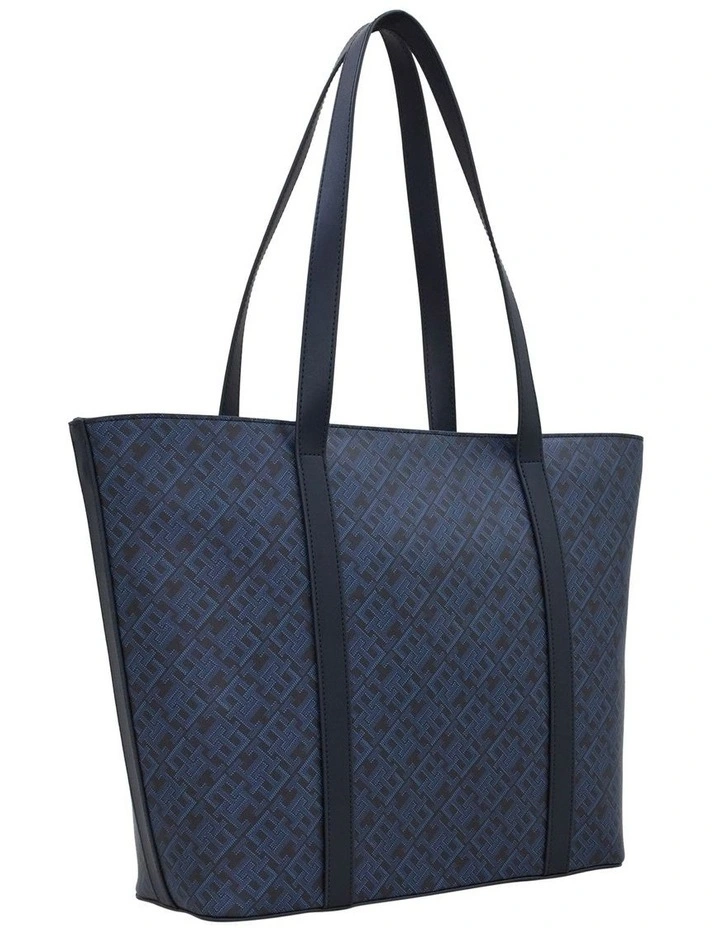 Monogram Print Tote Bag in Navy image 2