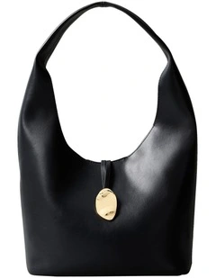 Stone Lock Slouchy Large Shoulder Bag in Black