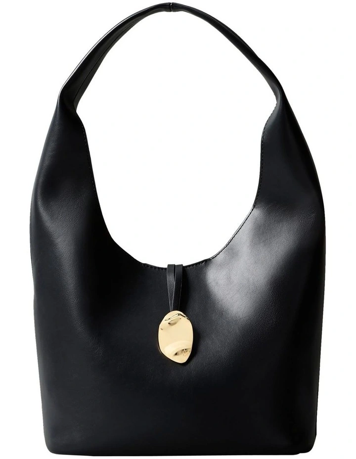Stone Lock Slouchy Large Shoulder Bag in Black image 1