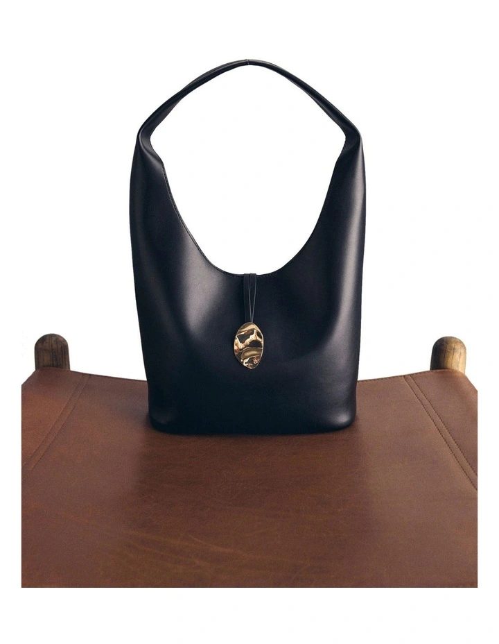 Stone Lock Slouchy Large Shoulder Bag in Black image 5
