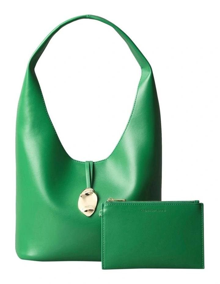 Stone Lock Slouchy Small Shoulder Bag in Emerald Chip image 4