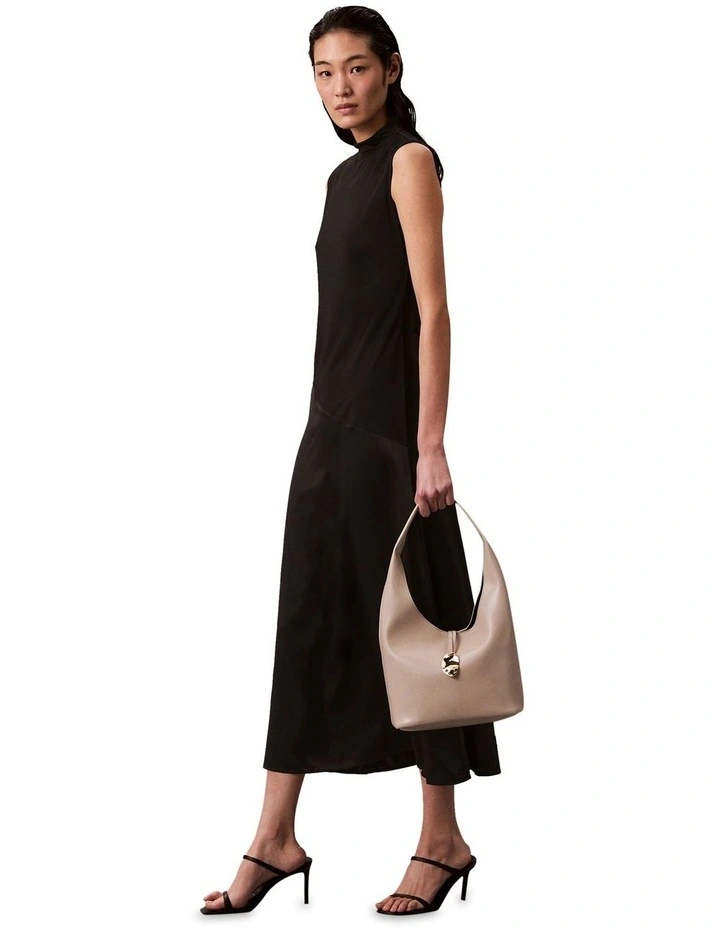 Stone Lock Slouchy Small Shoulder Bag in Brown image 4