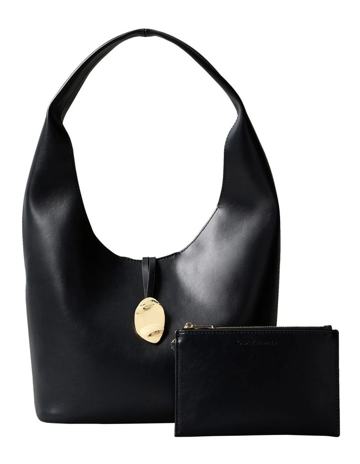 Stone Lock Slouchy Small Shoulder Bag in Black image 3