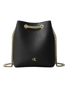 Minimal Monogram Bucket Bag in Black