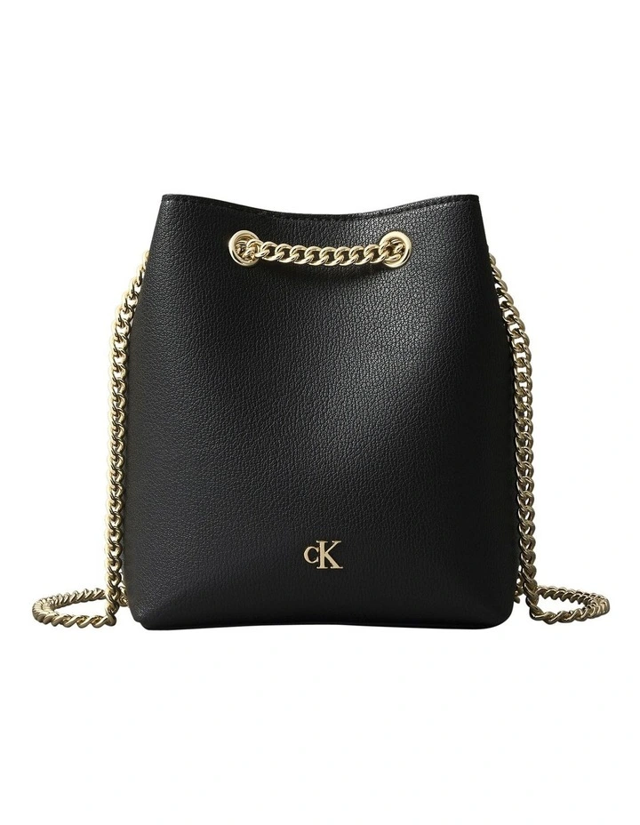 Minimal Monogram Bucket Bag in Black image 1