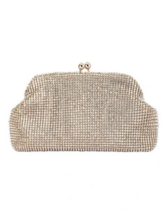 Ela Crystal Mesh Clutch Bag in Champagne