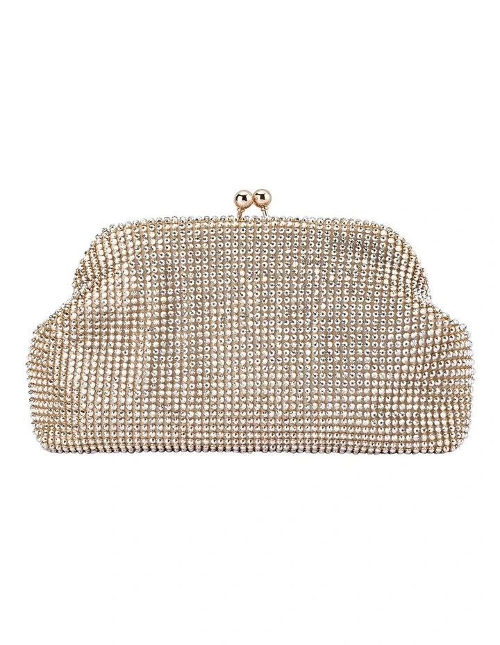 Ela Crystal Mesh Clutch Bag in Champagne image 1