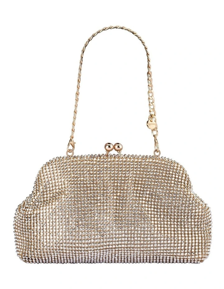 Ela Crystal Mesh Clutch Bag in Champagne image 4