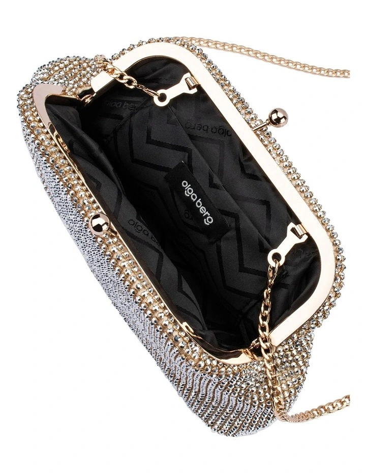 Ela Crystal Mesh Clutch Bag in Champagne image 5