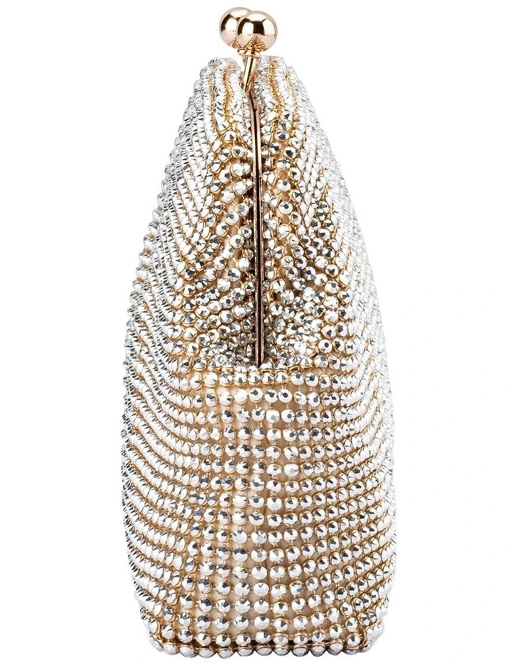 Ela Crystal Mesh Clutch Bag in Champagne image 6
