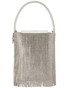 Billie Crystal Fringe Top Handle Bag in Silver