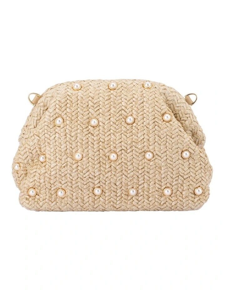 Kaia Studded Woven Clutch Bag in Natural image 1