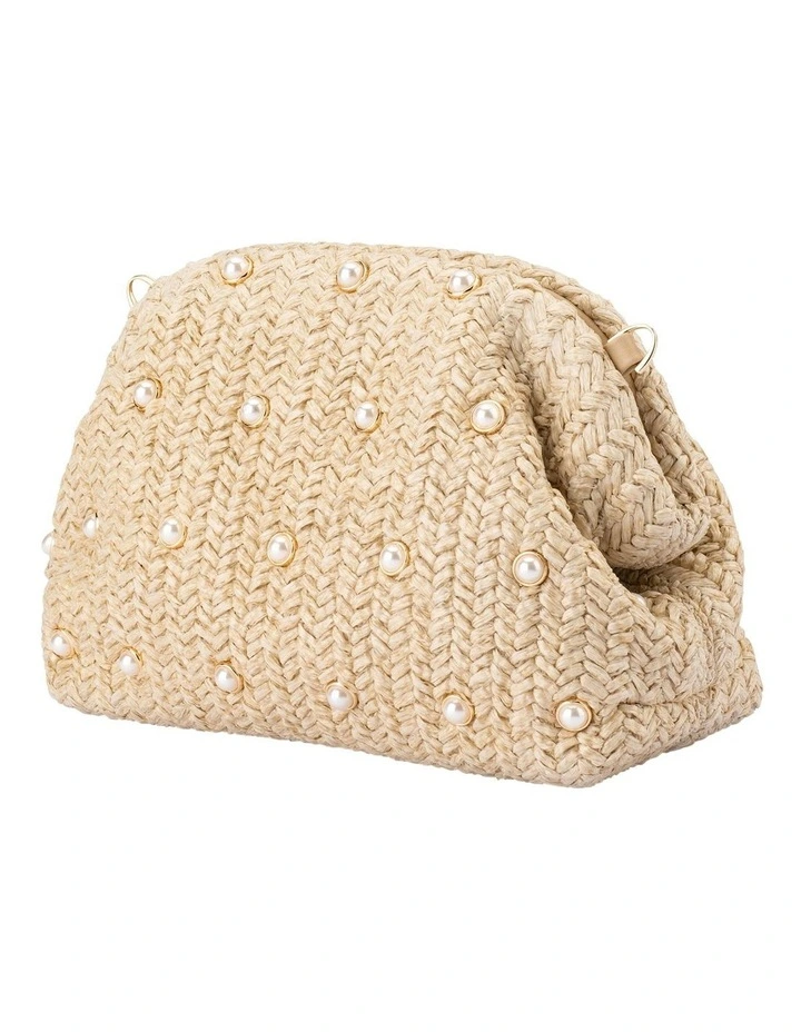 Kaia Studded Woven Clutch Bag in Natural image 3