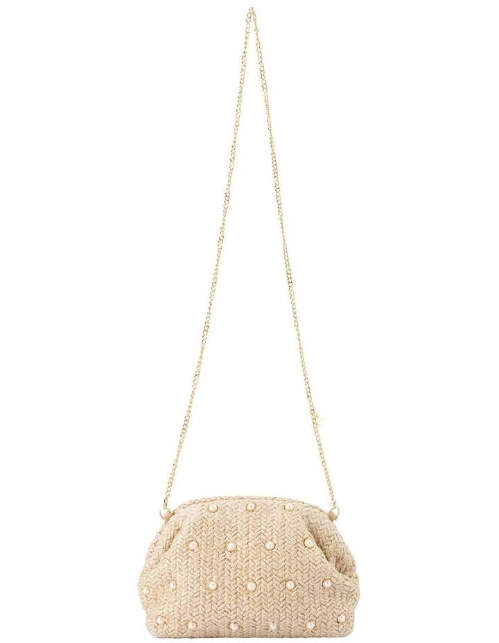 Kaia Studded Woven Clutch Bag in Natural image 4