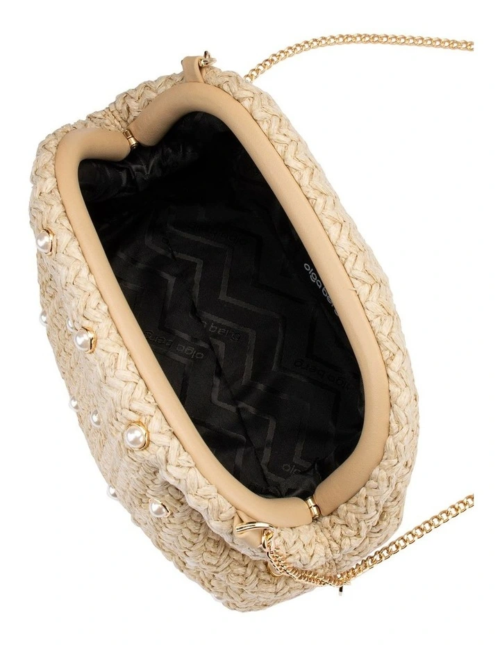 Kaia Studded Woven Clutch Bag in Natural image 5