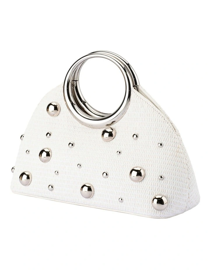 Charlotte Woven Top Handle Bag in White image 3