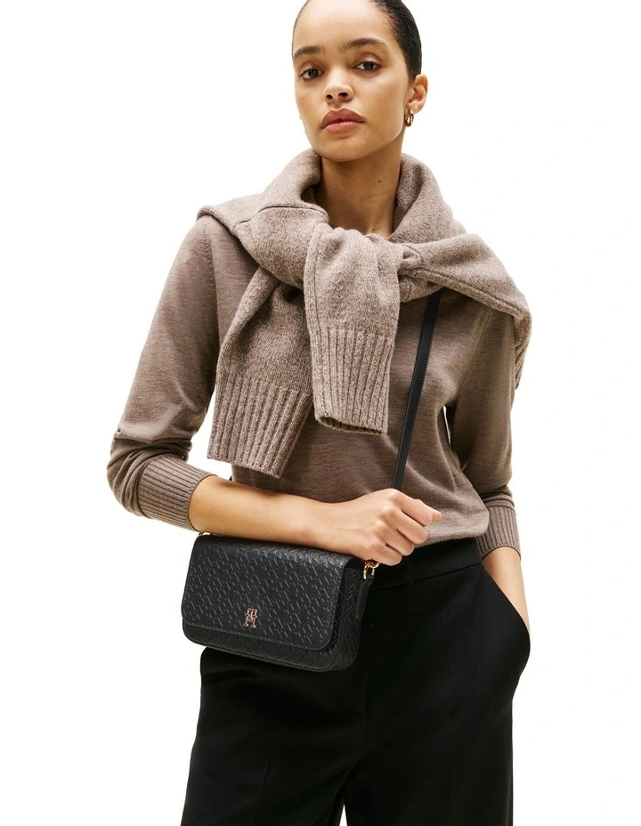 Icon Embossed Logo Crossbody Bag in Black image 4