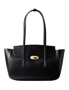 Ophelia Hardware Flap Tote Bag in Black/Tumbled Deep