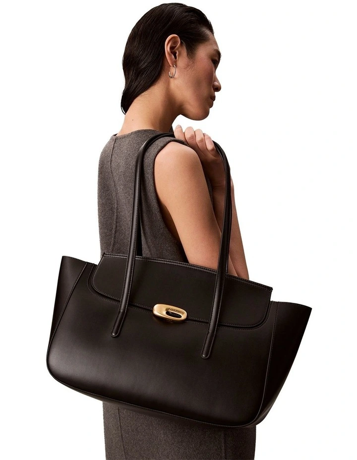 Ophelia Hardware Flap Tote Bag in Black/Tumbled Deep image 5