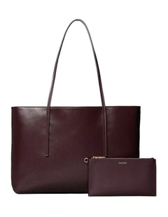 Emblem Allover Print Tote Bag in Fudge AOP