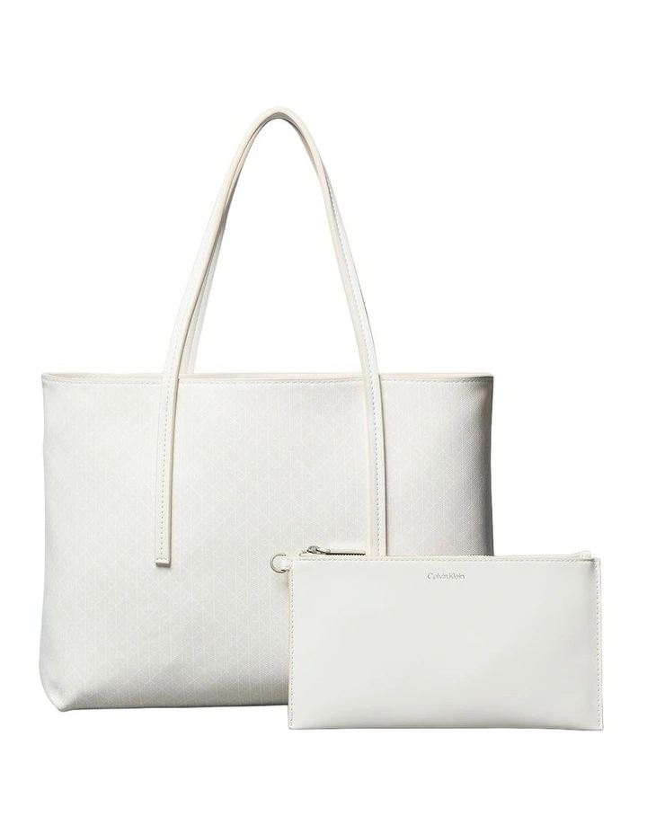 Emblem Allover Print Tote Bag With Pouch in White image 1